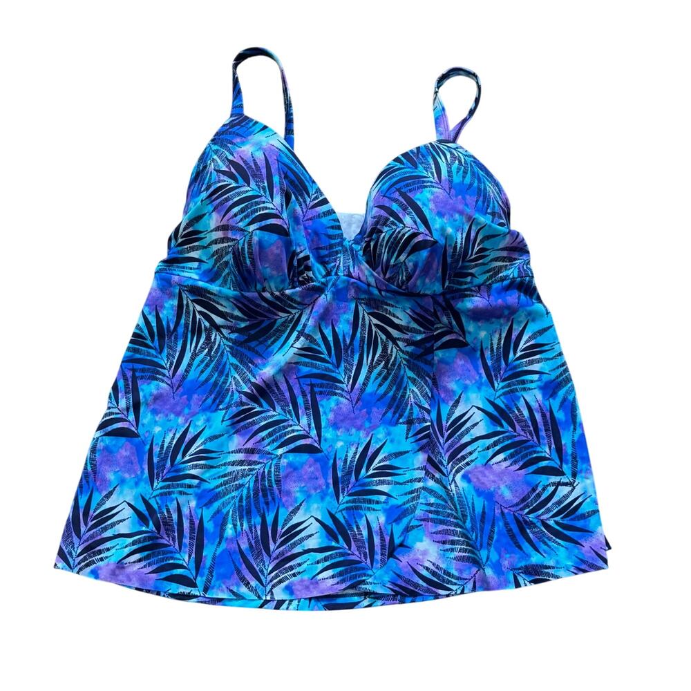 Swimsuits for All Floral Tankini Top Built in Bra Cups Adjustable Straps Size 30
